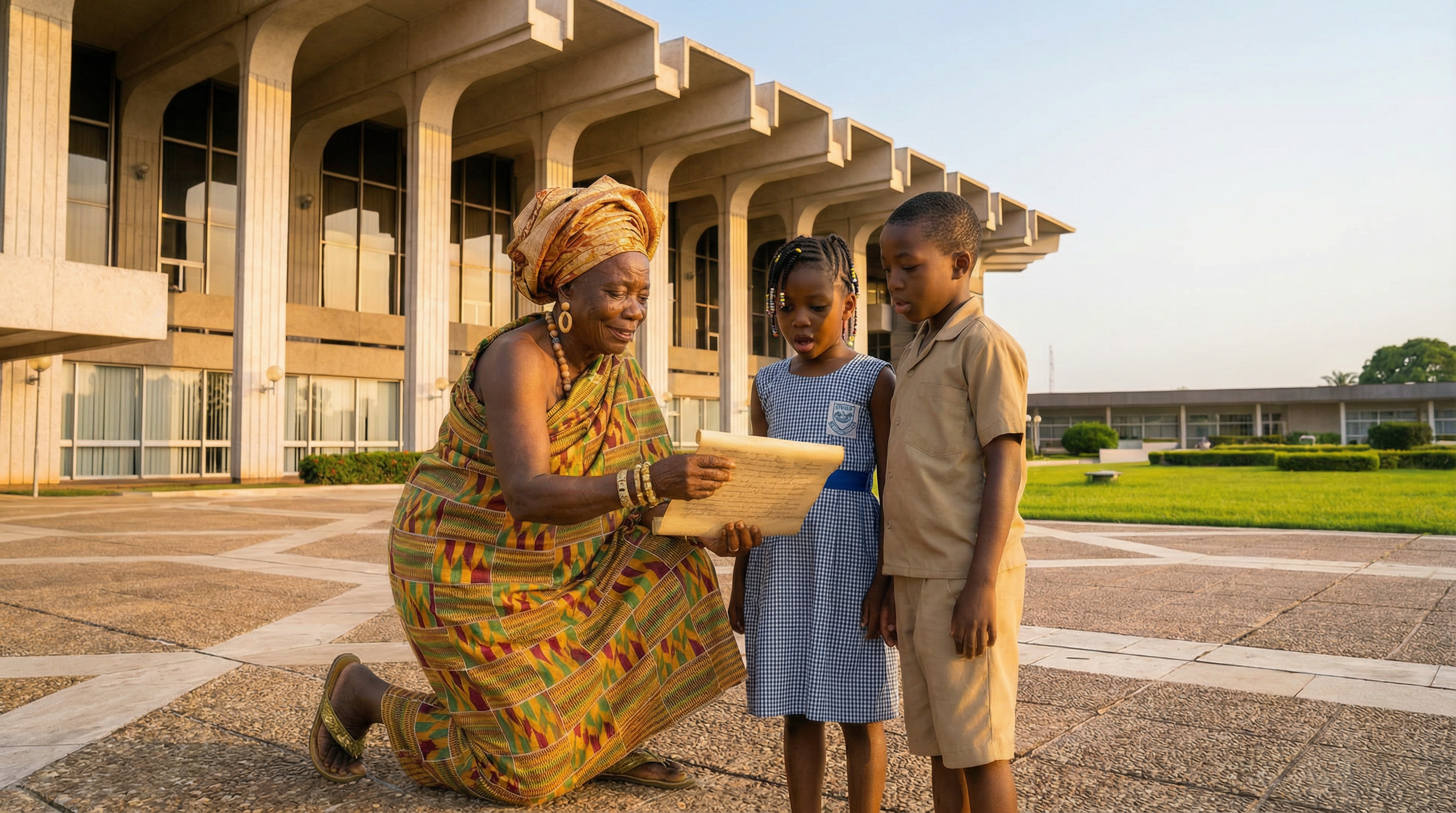 Transmission du savoir devant le Palais de Yamoussoukro